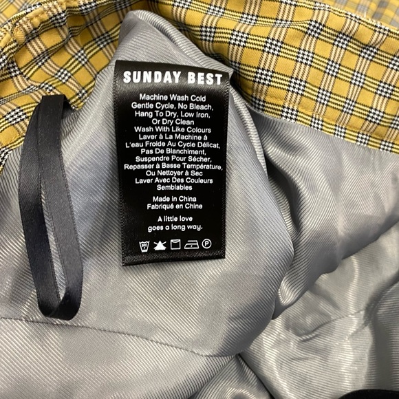 Aritzia Sunday Best Olive skirt size 00 XS yellow black pleated check plaid mini - Picture 2 of 5